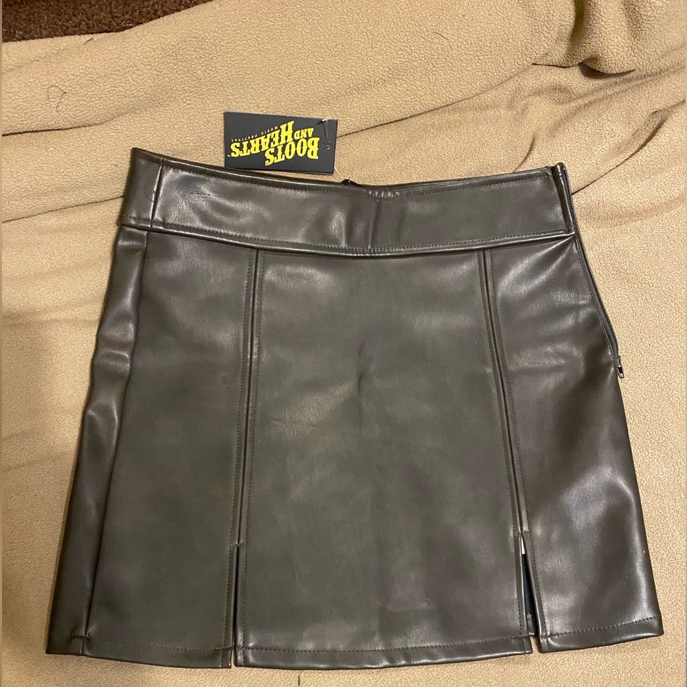 Black/Brown Faux Leather Mini Skirt